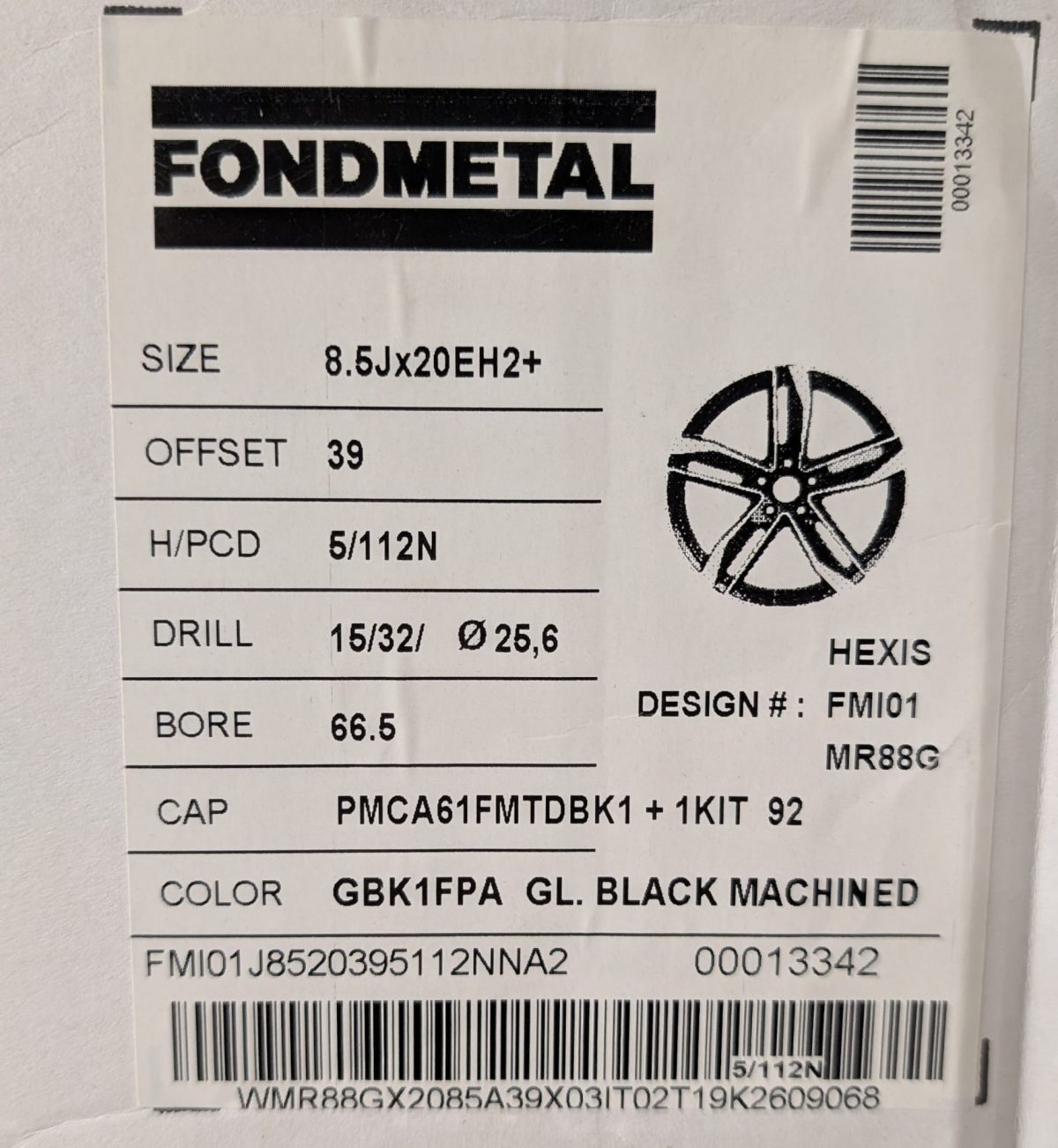 Cerchi in lega fondmetal hexis set da 4 - 8.5x20et 39