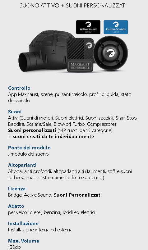 Active sound booster maxhaust kit completo suono attivo + suoni personalizzati